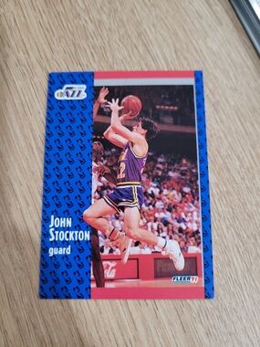 John Stockton Fleer 1991 Basketball Card - Blue & Purple